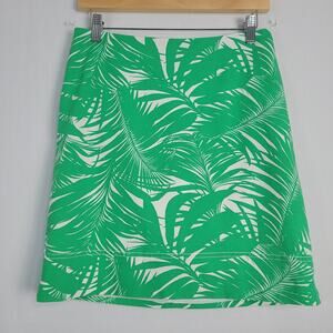 Talbots tropical print a-line skirt sz 4P green white office career wear casual